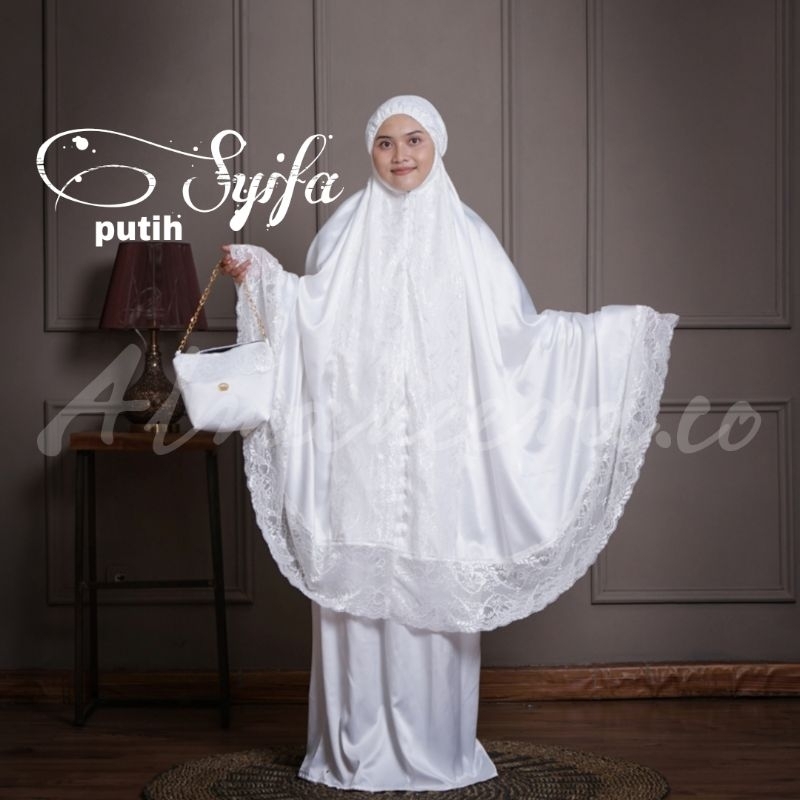 syifa hadju white mukena premium putih polos bordir renda mewah dewasa kekinian