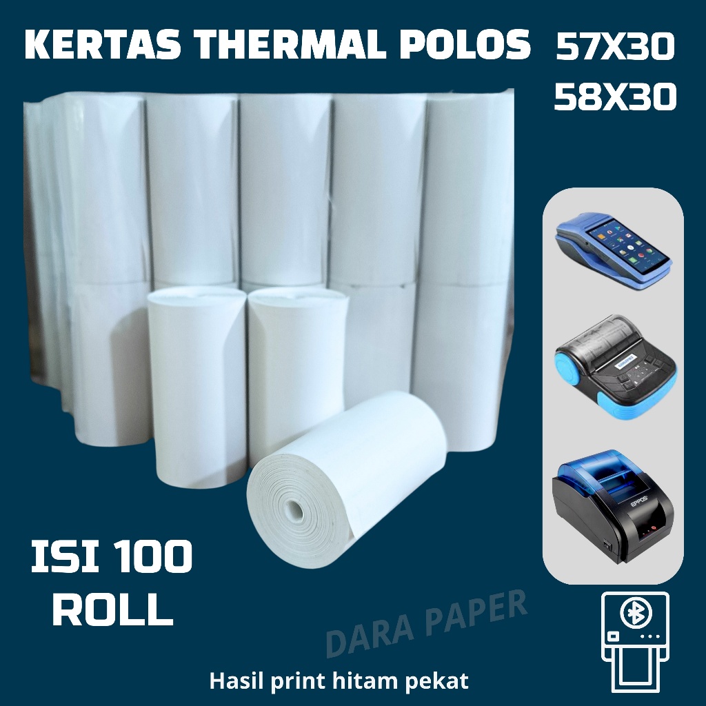 

lkjj KERTAS THERMAL POLOS 57X30 / 58X30 cocok untuk semua jenis printer mini EDC BLUETOOTH