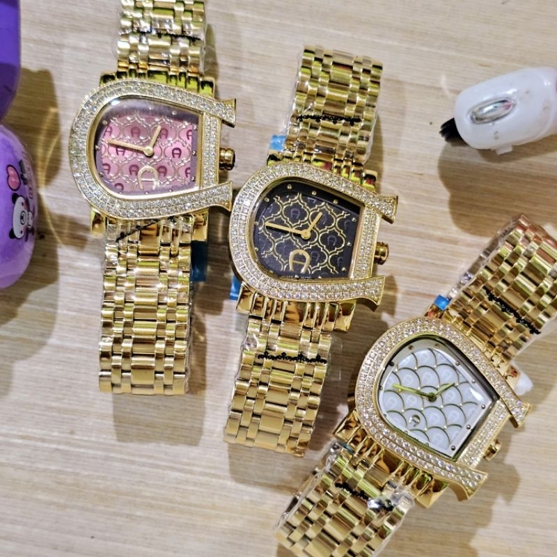 Aigner Genua Due Gold Permata A1800, Jam Tangan Wanita Original