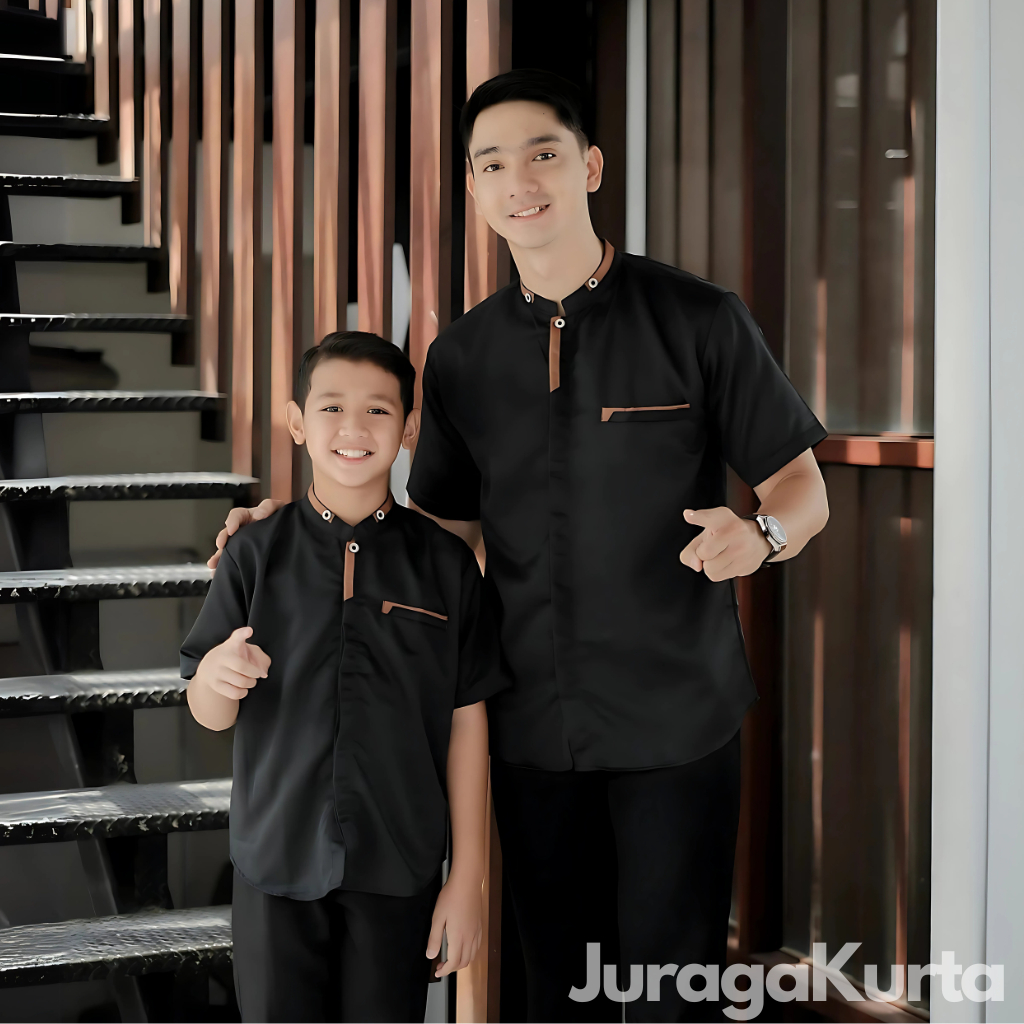 Baju Koko Pria Hitam Koko Kurta Couple Ayah Dan Anak