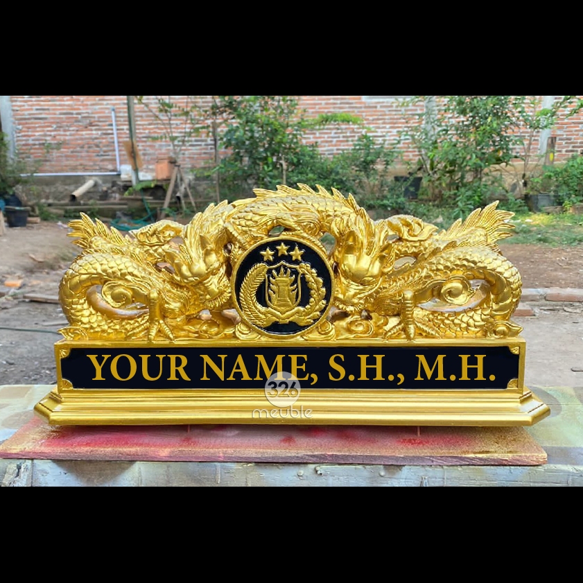 Papan Nama Meja Kantor - Papan Nama Kayu Ukiran Jati - Papan Nama Ukiran Naga