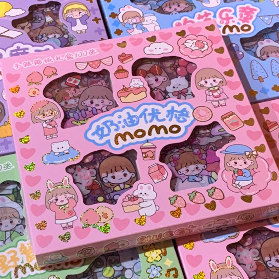 

SAS - Sticker Momo 2D isi 100pcs Anti Air Motif Tempel Kartun Karakter Korea Lucu Stiker Momo 1 Box