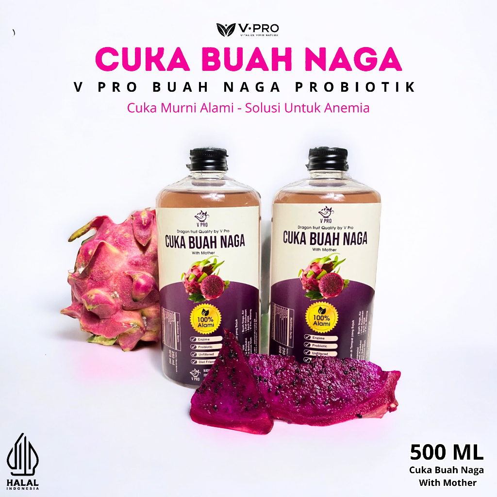 

V Pro Cuka Buah Naga Probiotik - Herbal Alami untuk Anemia - 500 ML