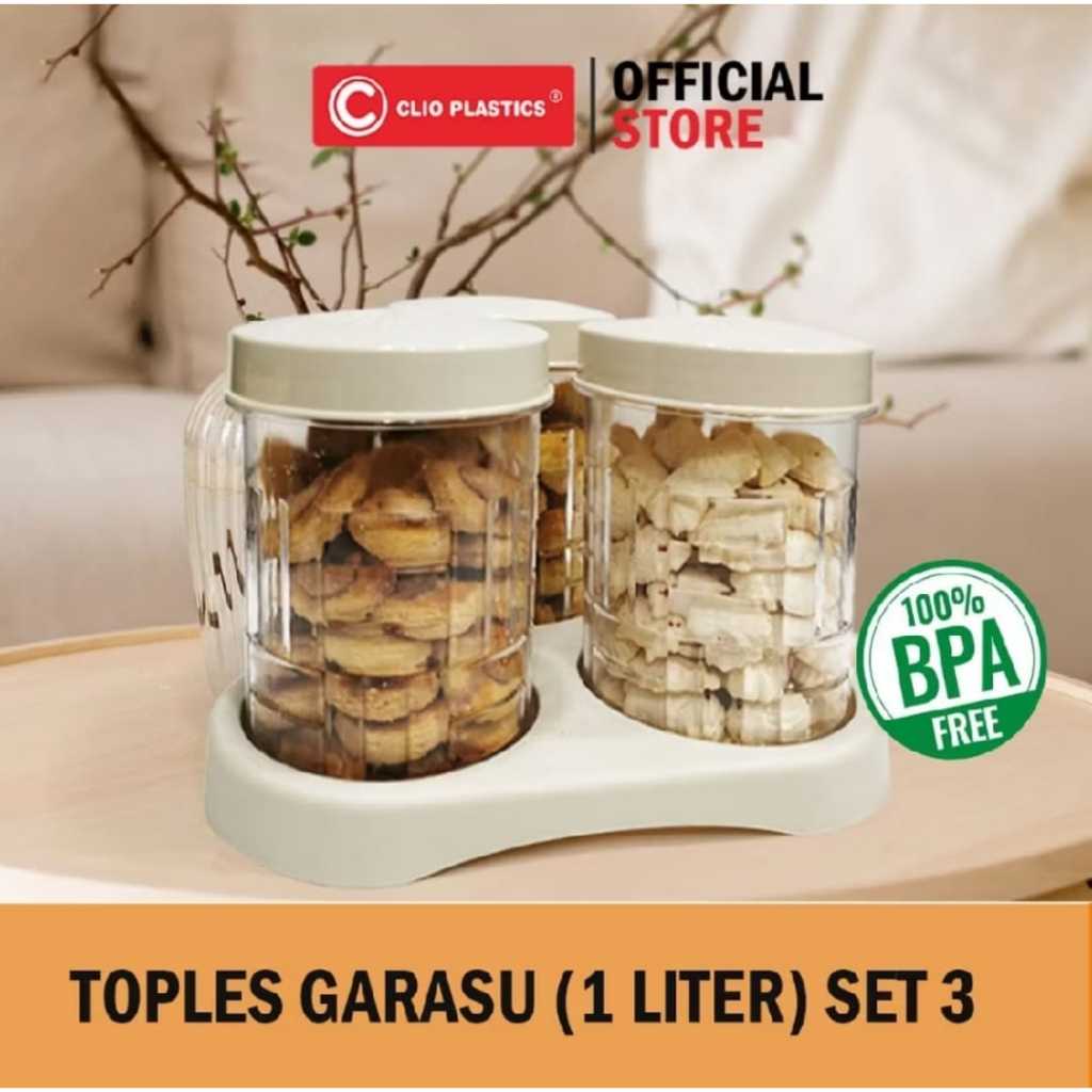 Toples Garasu 1L Set3 - Toples kue kering lebaran plastik - toples kacang kacangan lebaran