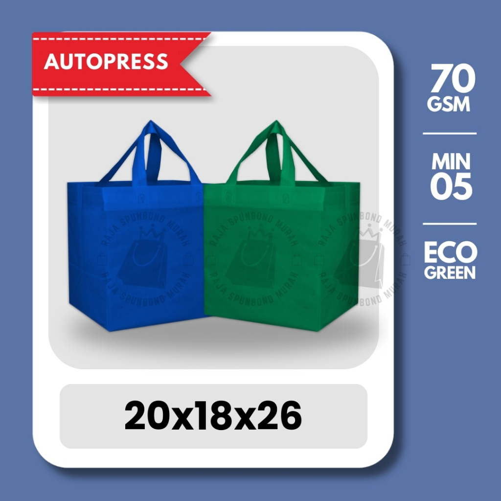

AUTOPRESS 70GSM Tas Box Spunbond Goodie Bag 20x18x26 Souvenir Promosi Murah Polos