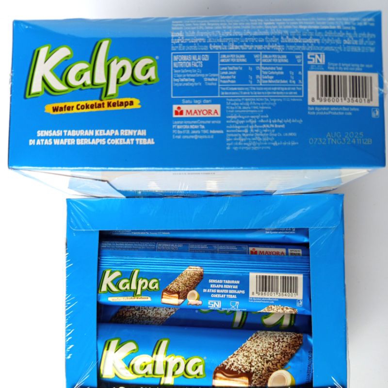 

Roma Kalpa / wafer cokelat tabur kelapa kemasan pack isi 12 bungkus @22 gram.