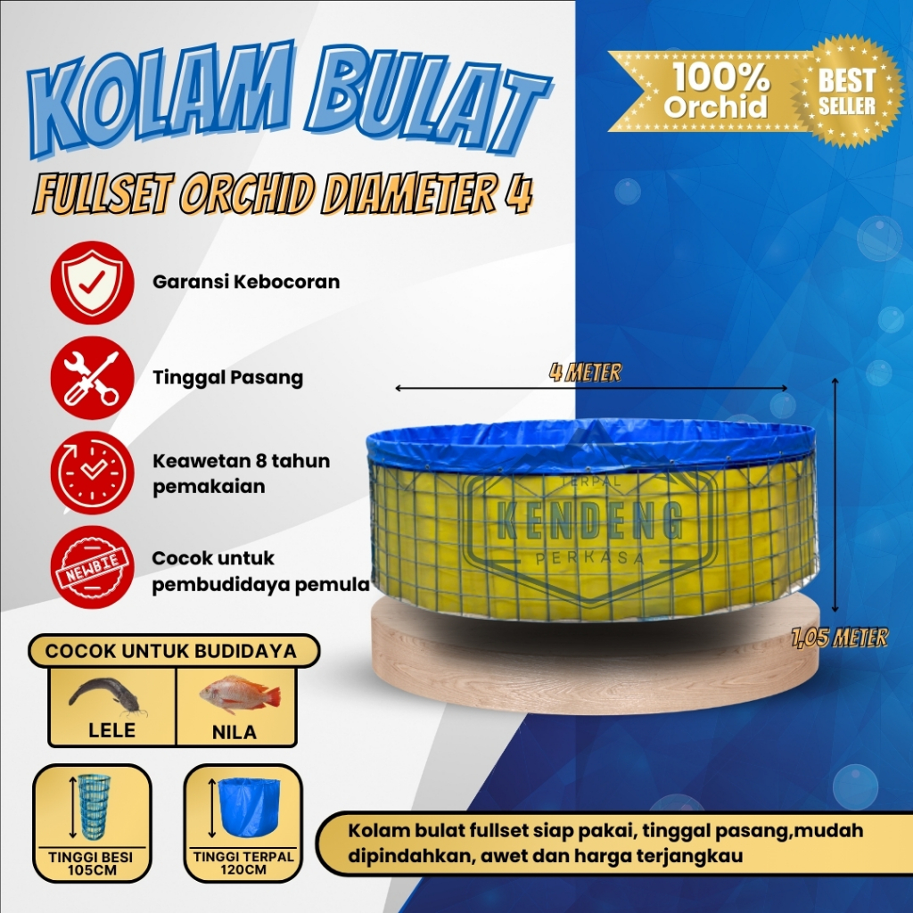 Terpal Kolam Ikan Kolam Terpal Fullset Diameter 4 Meter Tinggi rangka 105 cm / Kolam Lele Fullset