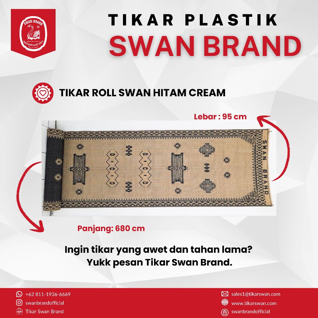 Tikar Plastik Swan Brand - Tikar Roll SWAN HC 680 cm x 95 cm - HitamCream