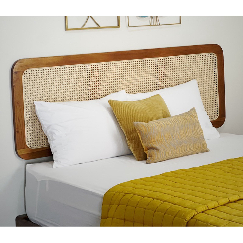 headboard jati kombinasi rotan / sandaran dipan tempat tidur