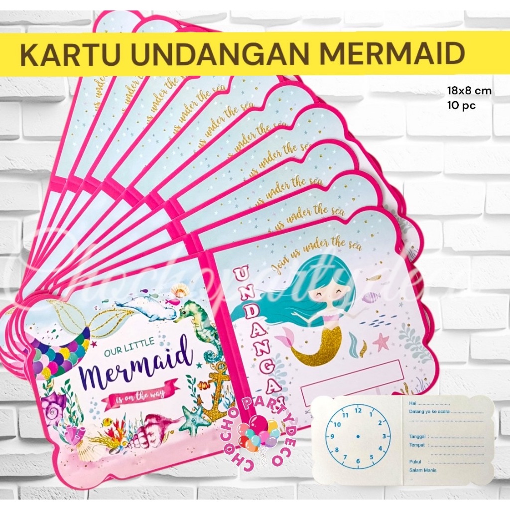 Kartu Undangan Ulang Tahun MERMAID Isi 10 / Kartu Undangan Ultah Anak MERMAID PUTRI DUYUNG