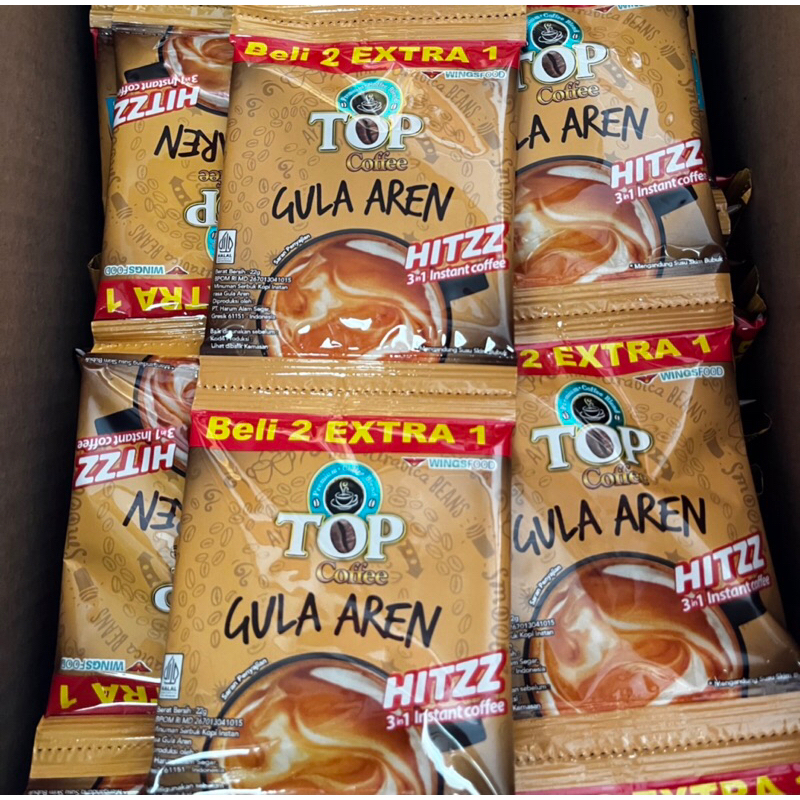 

TOP Coffee Gula Aren 3in1 Hitzz ( 1 renteng isi 15 sachet x 22 Gram )
