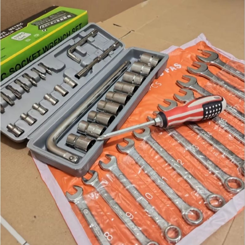 Satu Paket Kunci Bengkel / Kunci Sok Set Victory 27 Pcs / Kunci Ring Pas 11 Pcs Diamond / Alat Bengk