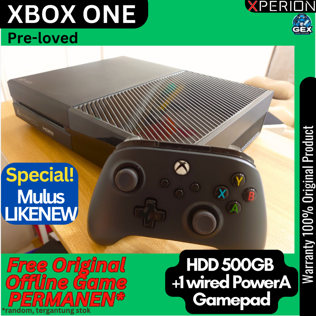XBOX One 500 +750gb original fullset bekas mulus include game PERMANEN