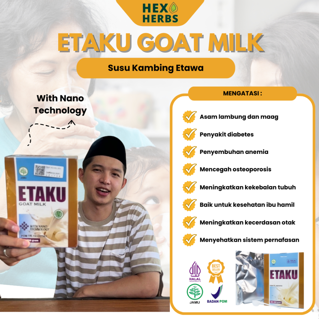 

Susu Tulang dan Sendi Orang Tua - Susu Tulang Keropos, Osteoporosis, Pengapuran Tulang Sendi Lutut, Radang Sendi, Lutut Bengkak dan Kaku, Kesemutan, Sakit Pinggang, Kebas, Nutrisi Kesehatan Tulang dan Sendi - Walatra Etaku Original 100% Susu kambing Etawa
