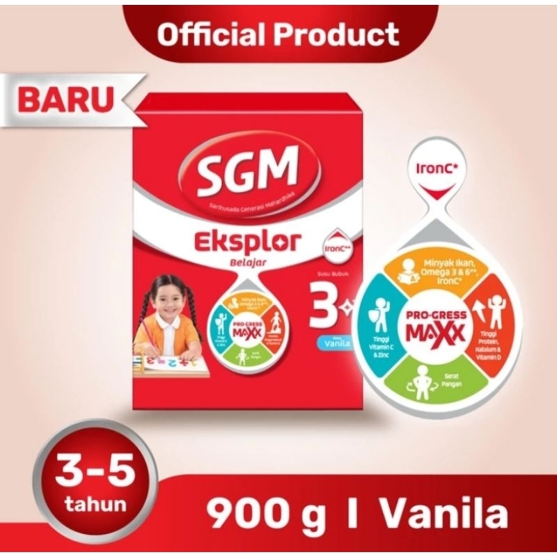 

SGM Exsplor 3+ Dengan IronC Susu Pertumbuhan Rasa VANILA, Umur Anak, 3-5 Tahun, Ukuran : 900 gram