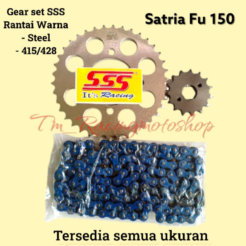GEAR SET SSS 415-428 RANTAI WARNA SATRIA FU 150