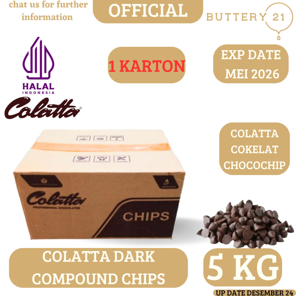 

1 KARTON COLATTA DARK COMPOUND CHIP 5 KG/COKELAT CHOCO CHIP/COKELAT BUTIR/COLLATA CHIP/COLATA BUITR