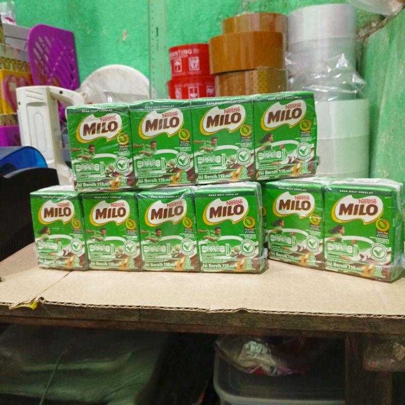 

Milo susu UHT cokelat pack isi 4*110ml dan 4*180ml