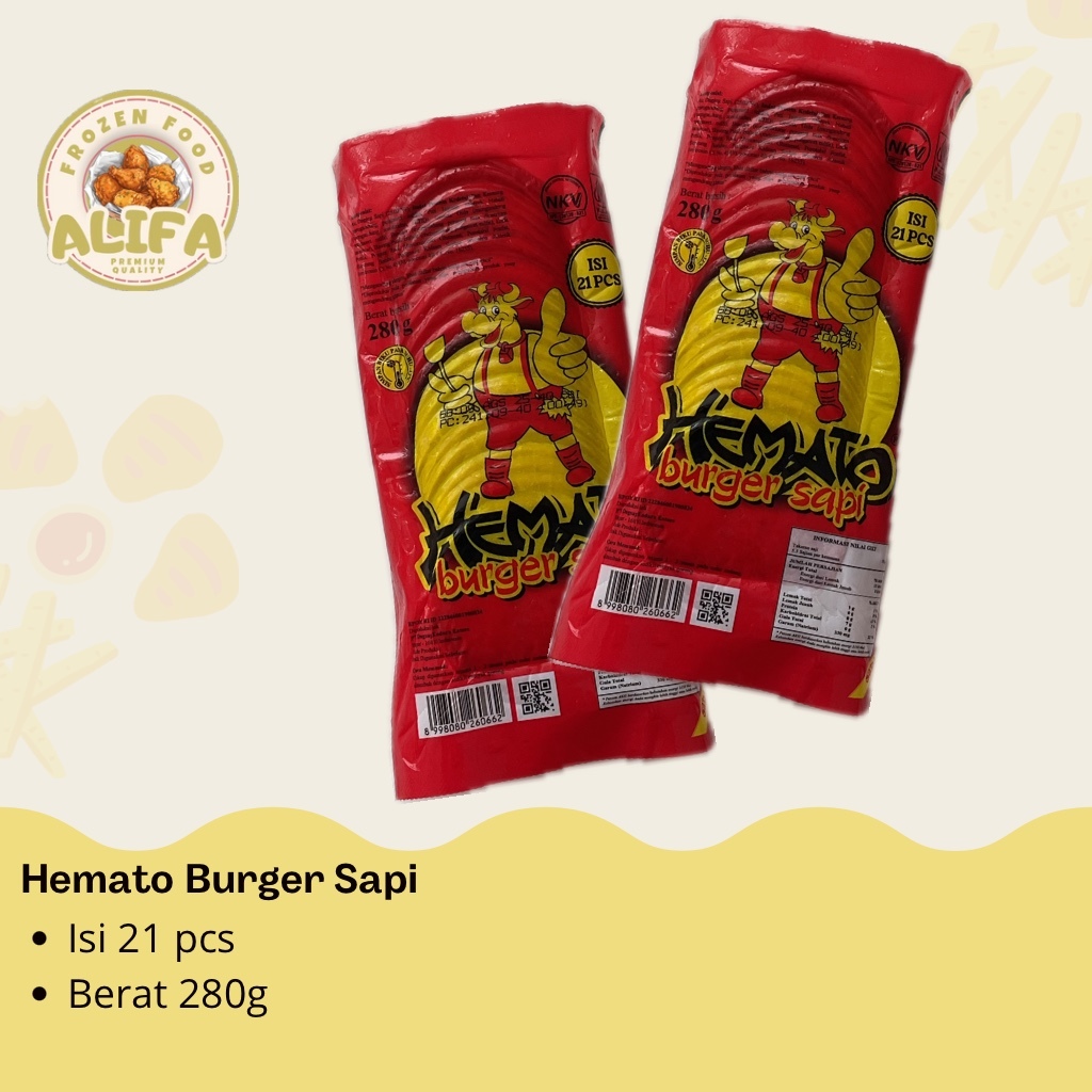 

Hemato Burger Sapi Isi 21/11 Pcs Berat 280/250g