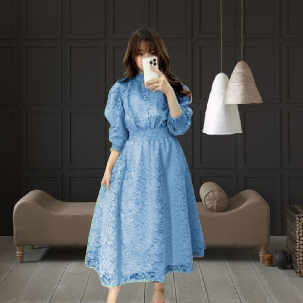 Maxi Dress Brokat Import Model Voila Pilihan Warna Ukuran M sampai XL