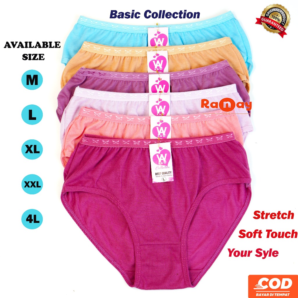 12 PCS CD CELANA DALAM  WANITA  KATUN MURAH ADEM LEMBUT NYAMAN  UKURAN M L XL XXL 3L 4L JUMBO
