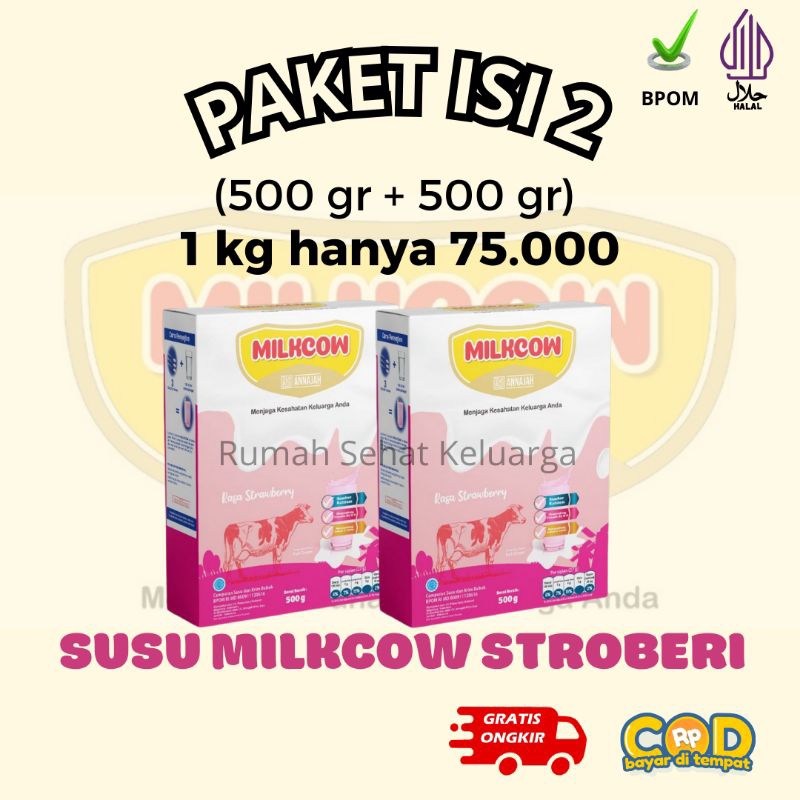 

(Twin Pack) Paket Isi 2 Milkcow Susu Sapi Full Cream Rasa Stroberi Strawberry Anak dan Dewasa Hemat Murah Berkualitas Terlaris Penggemuk Gemuk Badan 1000 gr 1 kg Enak Halal BPOM Paket Bundling