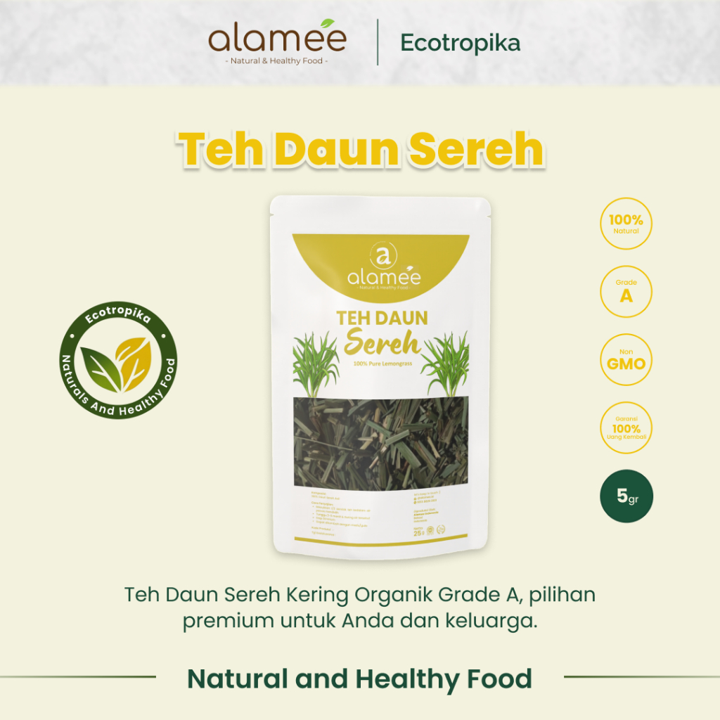 

Teh Daun Sereh Lemongrass Leaf Tea Organik Kering Dried Herbal Teh Tradisional Kemasan 5gr