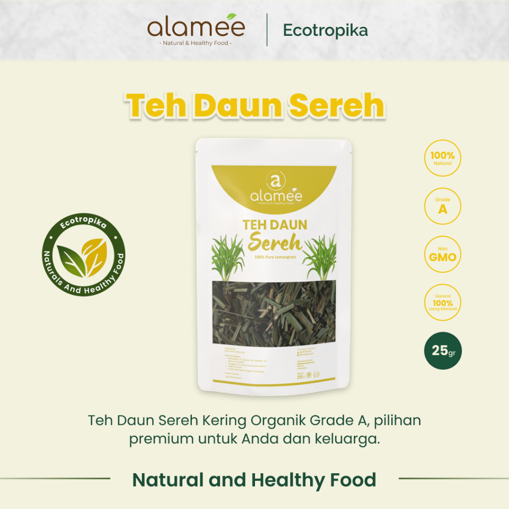 

Teh Daun Sereh Lemongrass Leaf Tea Organik Kering Dried Tea Herbal Tradisional Kemasan Premium 25gr