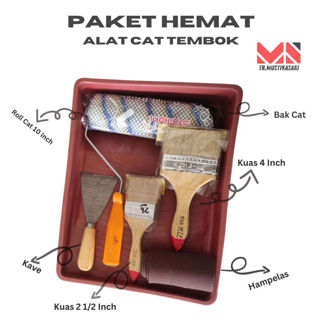 Perlengkapan Cat Tembok Dinding Paket Bundling Kuas,Rollan,Scrape,Bak Cat Hemat