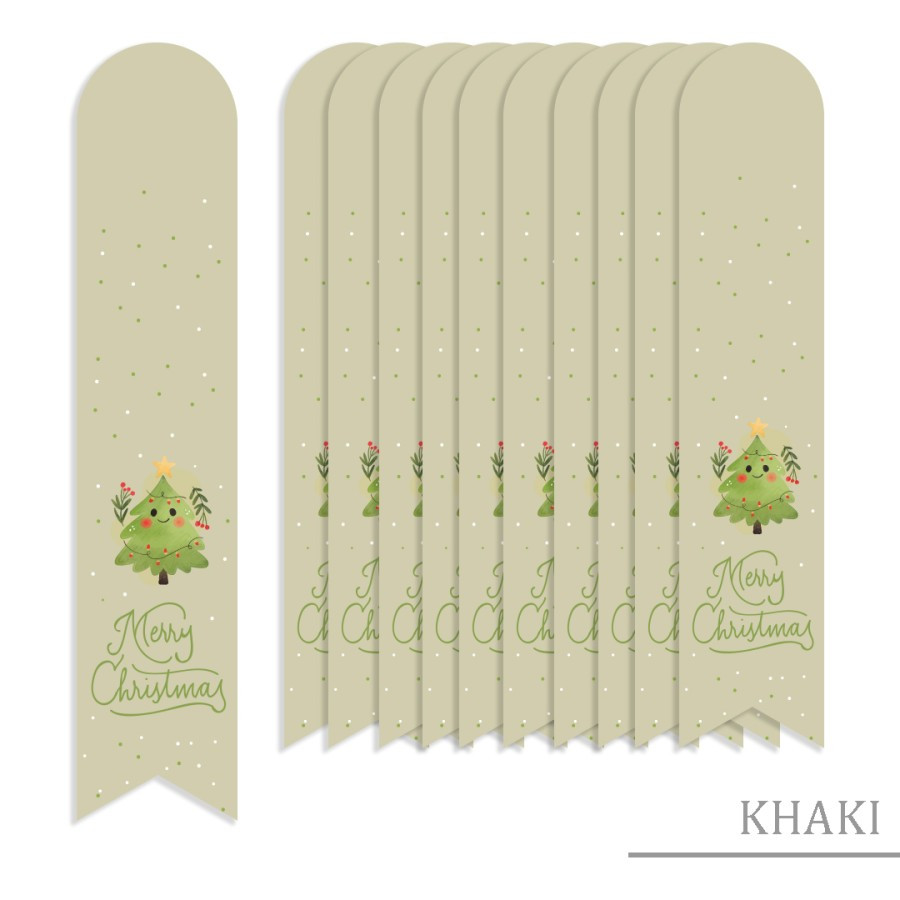 

10 Pcs Sticker Seal Merry Christmas Warna Khaki Bahan Chromo Lintex Ukuran 4x19.5 cm