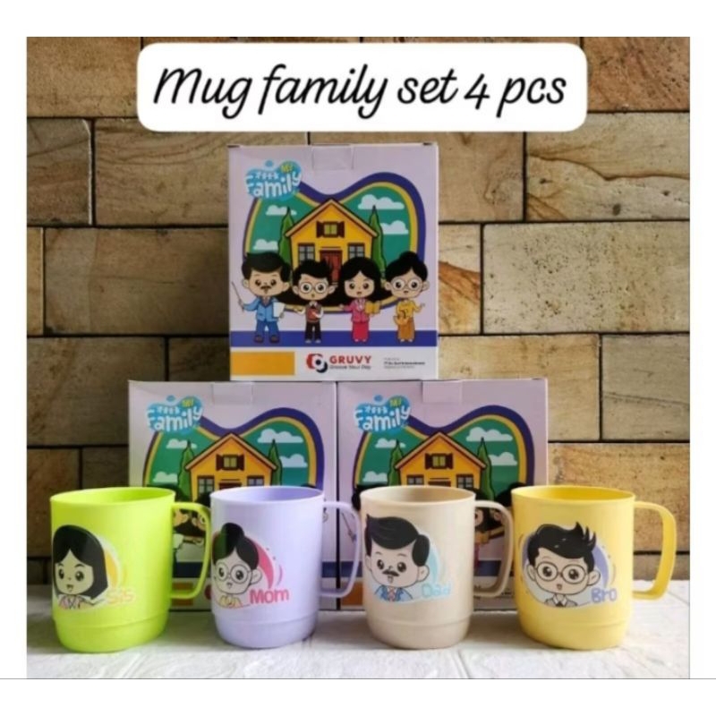 Mug Family Gelas Mug 4in1 Cangkir Set 4 Gelas Plastik/Gelas Karakter Cangkir Family