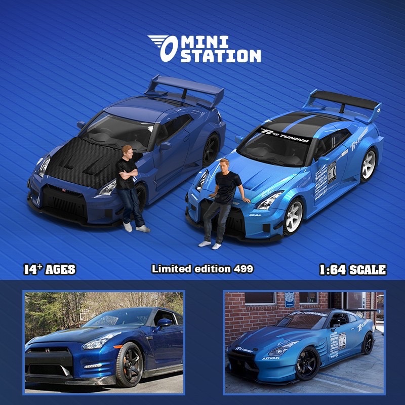 Diecast Time Micro Mini Station 1:64 Fast Furious Nissan GTR R35 Brian Paul Walker Biru Blue Nissan 