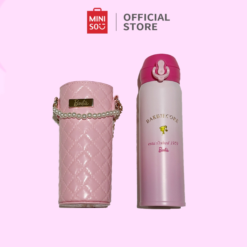 Miniso x Barbie Pink Collection Cangkir Termos Insulated Bottle with Bag 445mL +Tote Cup Holder