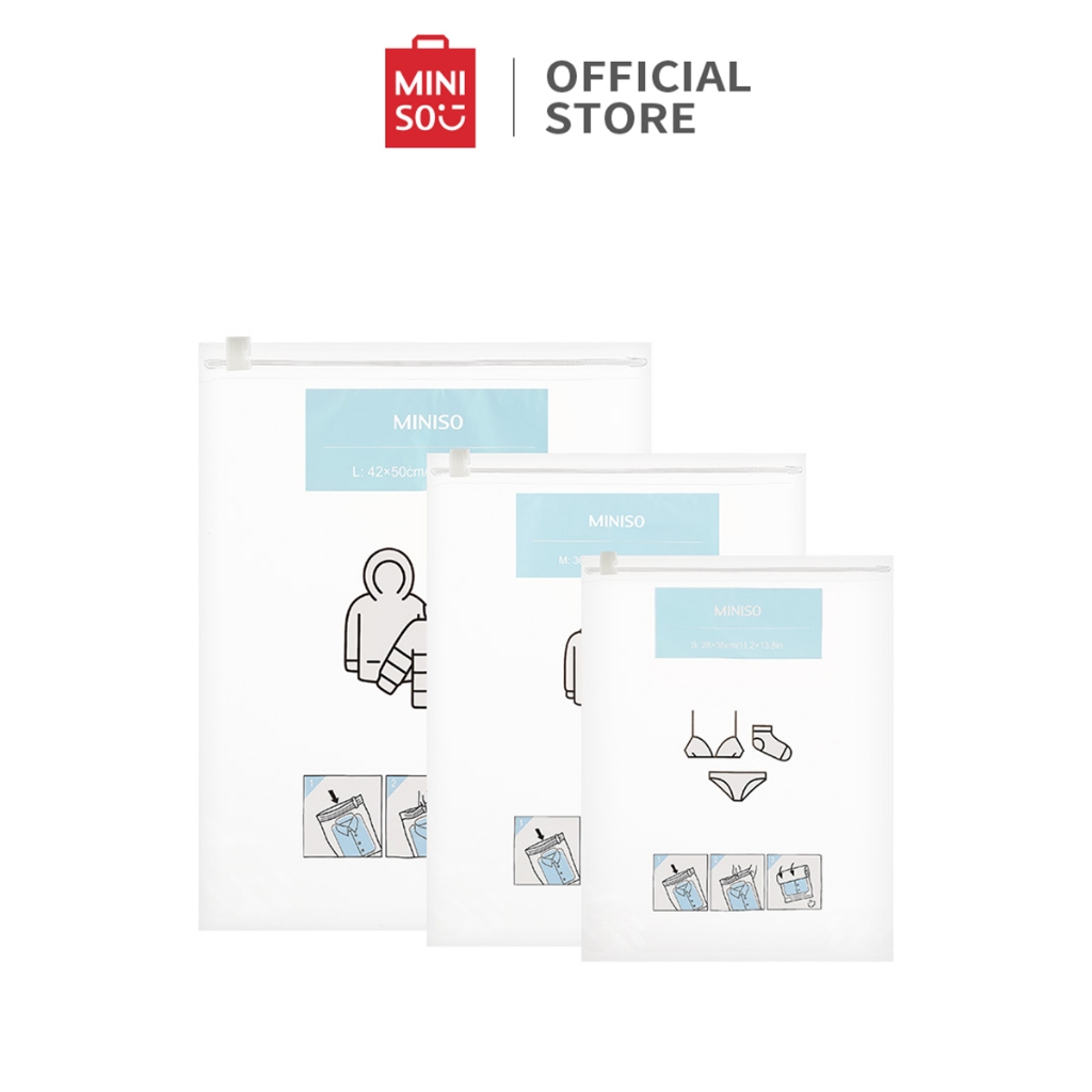 Miniso X Tas Plastik Lipat Vakum Plastik Vacum Baju 3Pcs Travel Vacuum Bag Kompress udara Koper Baju