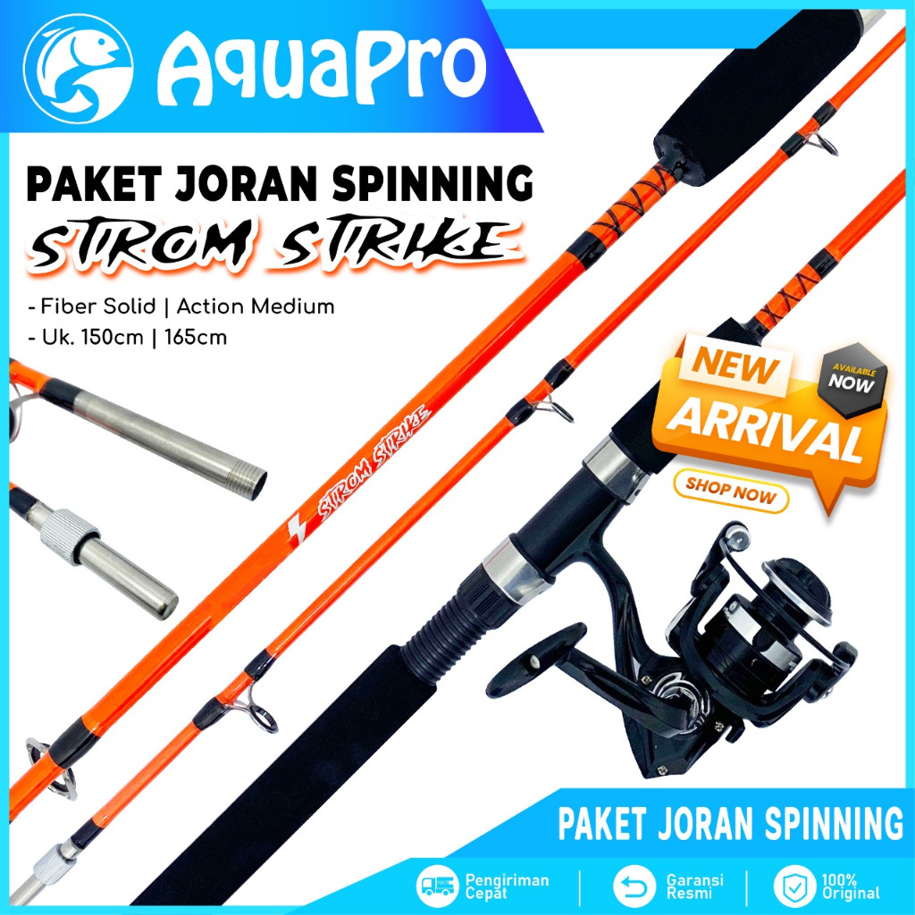 Aquapro 1 Set Paket Alat Pancing Joran Strom Strike Spinning Rod Fishing dengan Reel Pancing