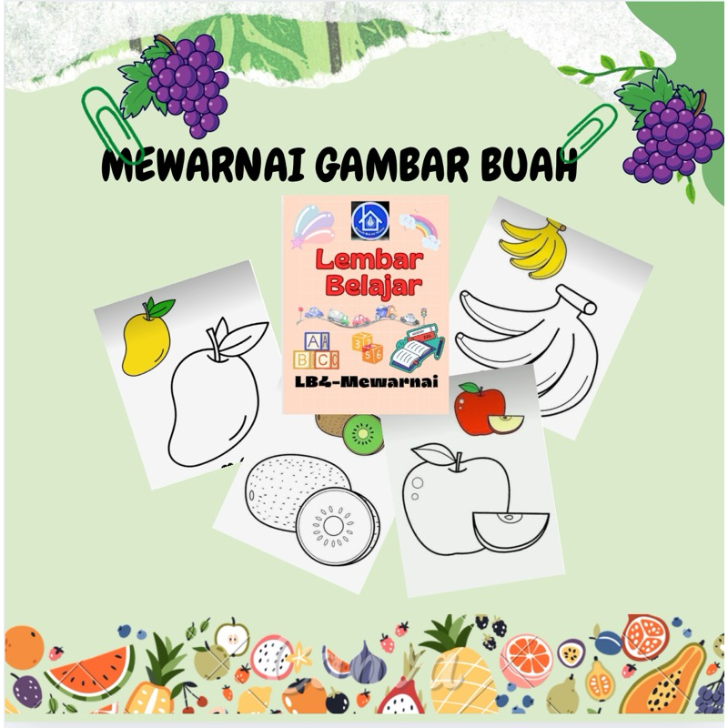 

Mewarnai Buah - Worksheet buah- materi anak mewarnai- lembar belajar anak 3 tahun- bahan belajar - mewarnai buah - belajar mewarnai - materi usia 3-6 tahun