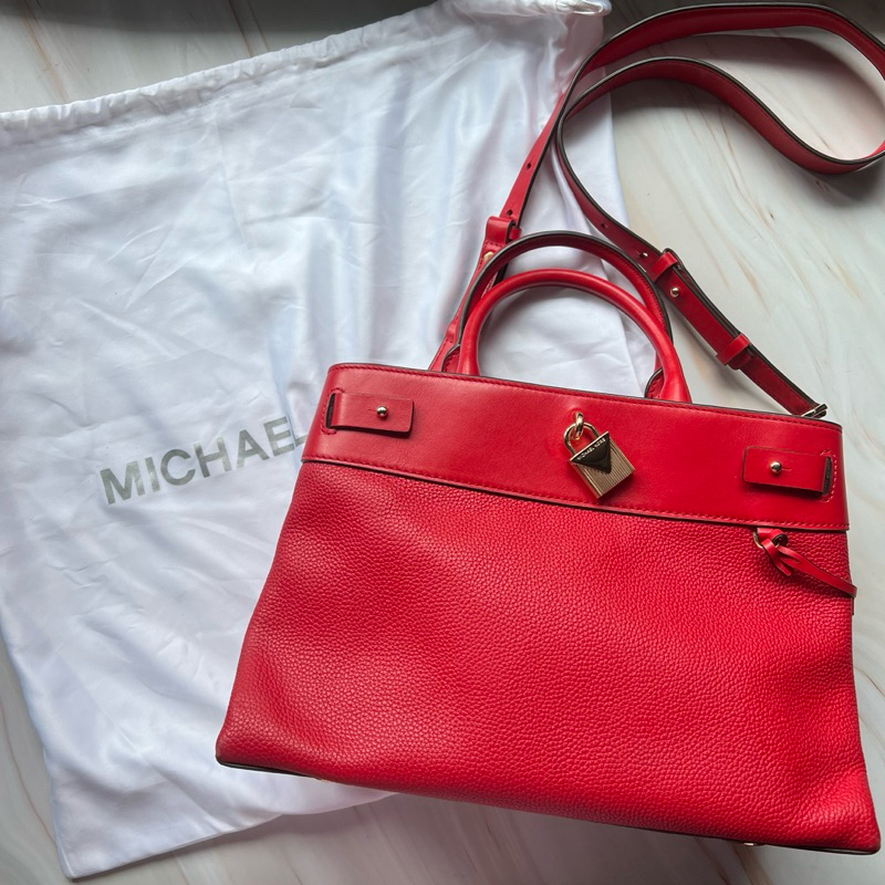 [preloved] michael kors mk bag red tas selempang cross bag hand bag gramercy satchel large