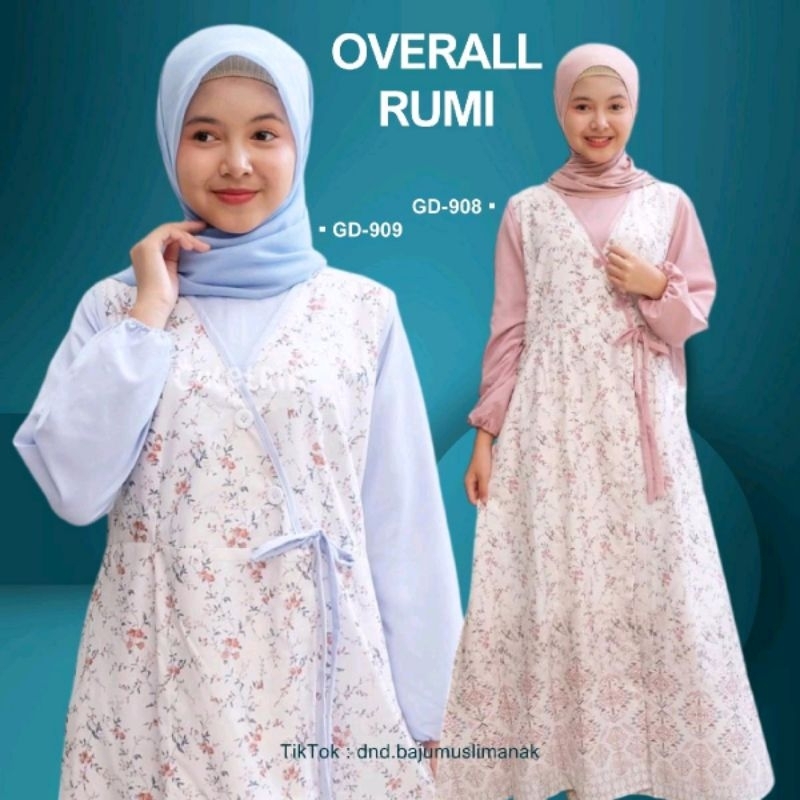 CutetRiK Overall RUMI GD-908 GD-909 Gamis Anak Inner Outer Baju Muslim Dress Remaja Motif Bunga