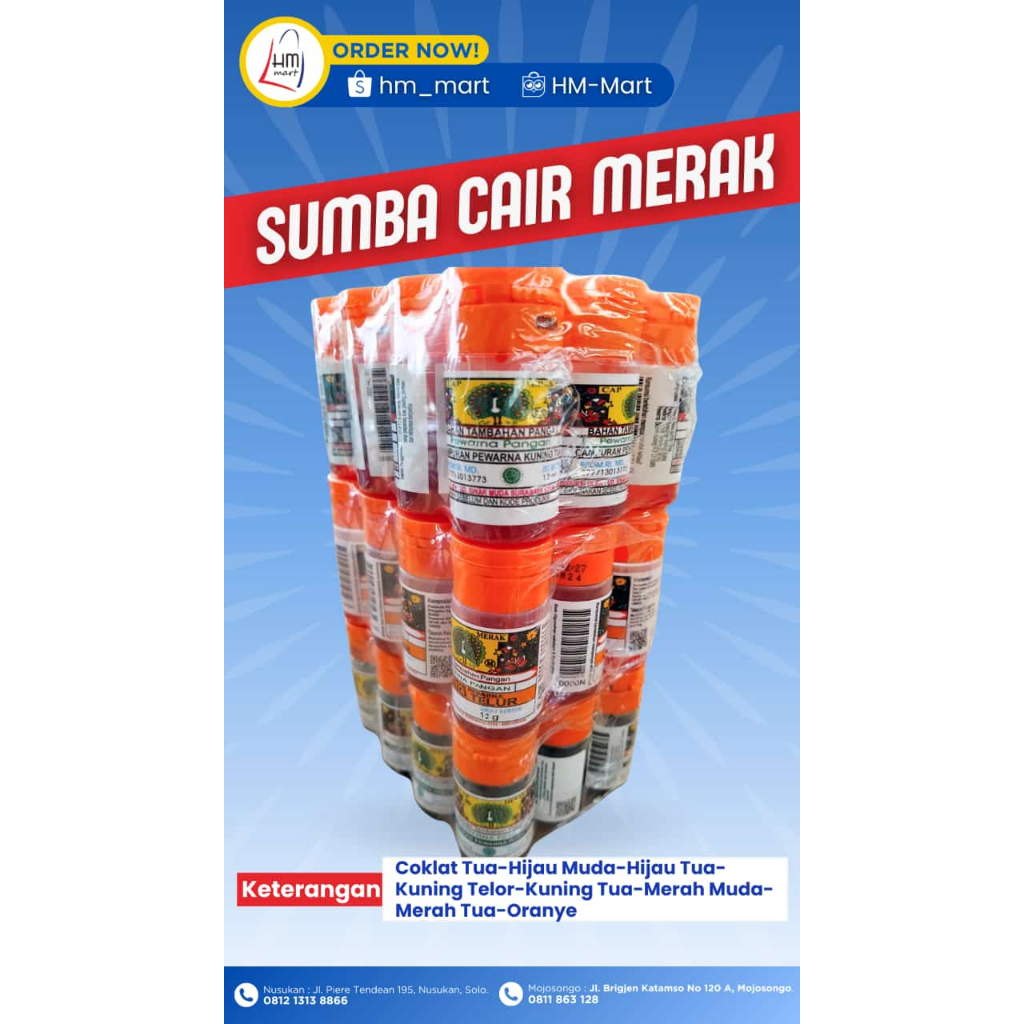 

Sumba Pewarna Makanan Cair Cap Merak Isi 12 pcs