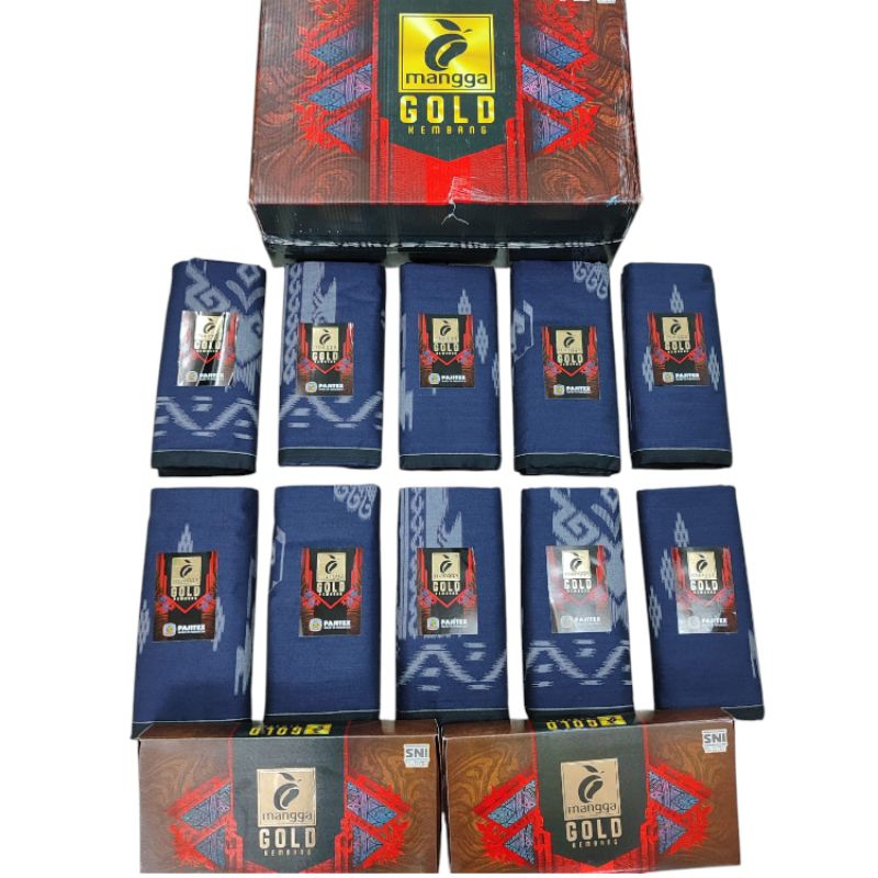 SARUNG TENUN MANGGA GOLD KEMBANG KHUSUS WARNA BIRU TUA MURAH