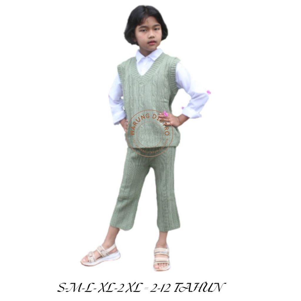Allasky Celana Set Rompi Cabel Anak Perempuan - Setelan Anak Perempuan Celana Kulot - Setelan Anak P