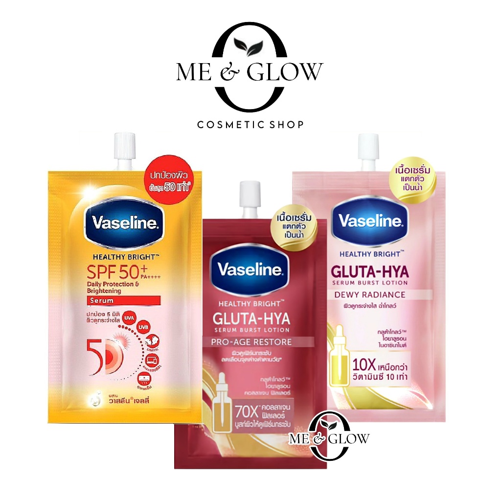 VASELINE HEALTHY BRIGHT GLUTA-HYA 30ml SACHET - DEWY RADIANCE - PRO AGE RESTORE - SPF50 SERUM - BODY