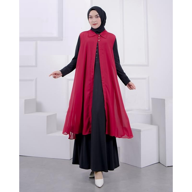 RF - Cardigan Outer Wanita Polos Tanpa Lengan Baju Panjang