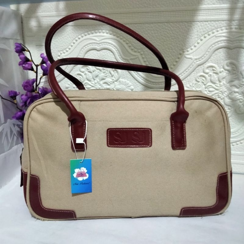 tas preloved kanvas tebal mix kulit asli