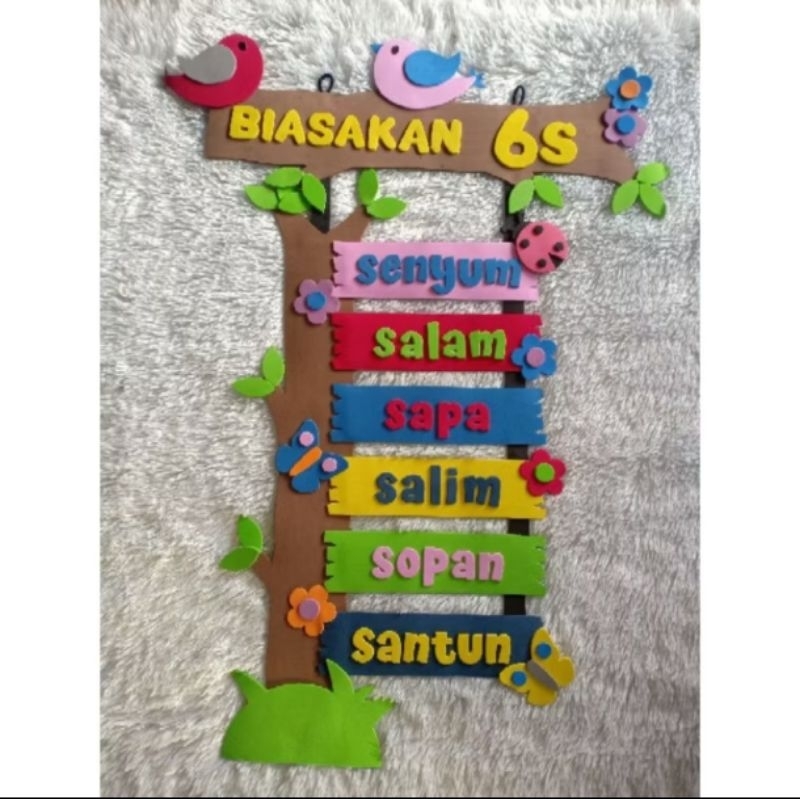 HIASAN DINDING KELAS BIASAKAN 6S BAHAN SPON / TUGAS SEKOLAH SD PAUD TK / DEKORASI KELAS