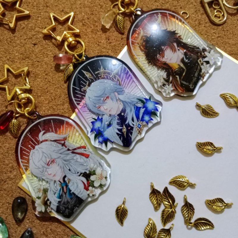 Akrilik Keychain Epoxy Glitter Jingyuan Sunday Zhongli [HSR, Genshin Impact]