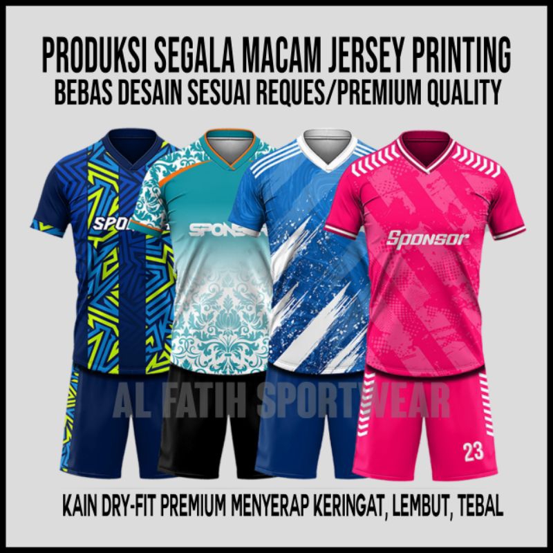 Custom Kaos jersey printing free bebas desain futsal sepak bola badminton volly voli premium