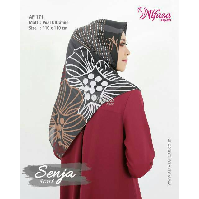 Baru Hijab Segiempat Alfasa Senja Scraft Kerudung Segi Empat AF 171 Hitam Voal Ulreafine Premium