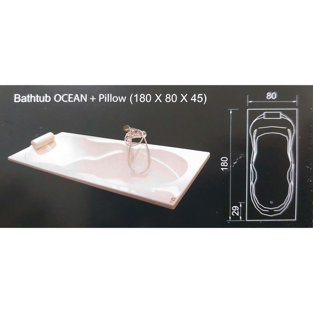 Halmar Bathtub Long Type Ocean+Pillow Bahan Marble