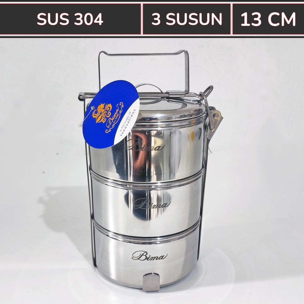 BIMA Rantang 3 Susun 13 CM Stainless Steel SUS 304